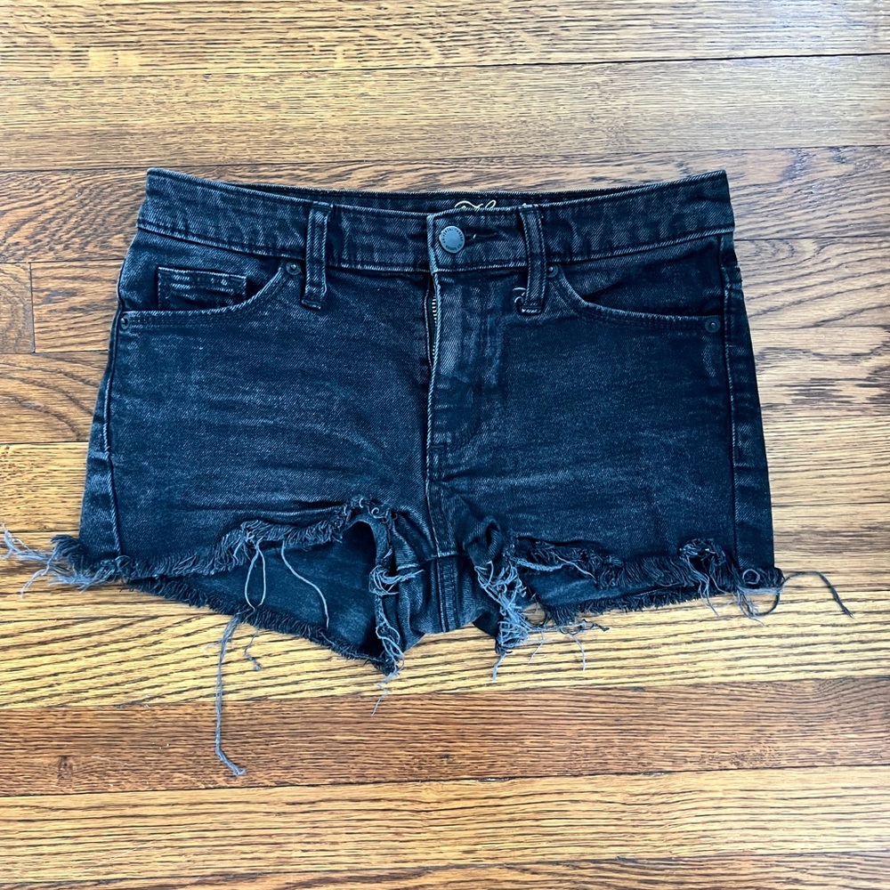 Distressed Black Denim Shorts